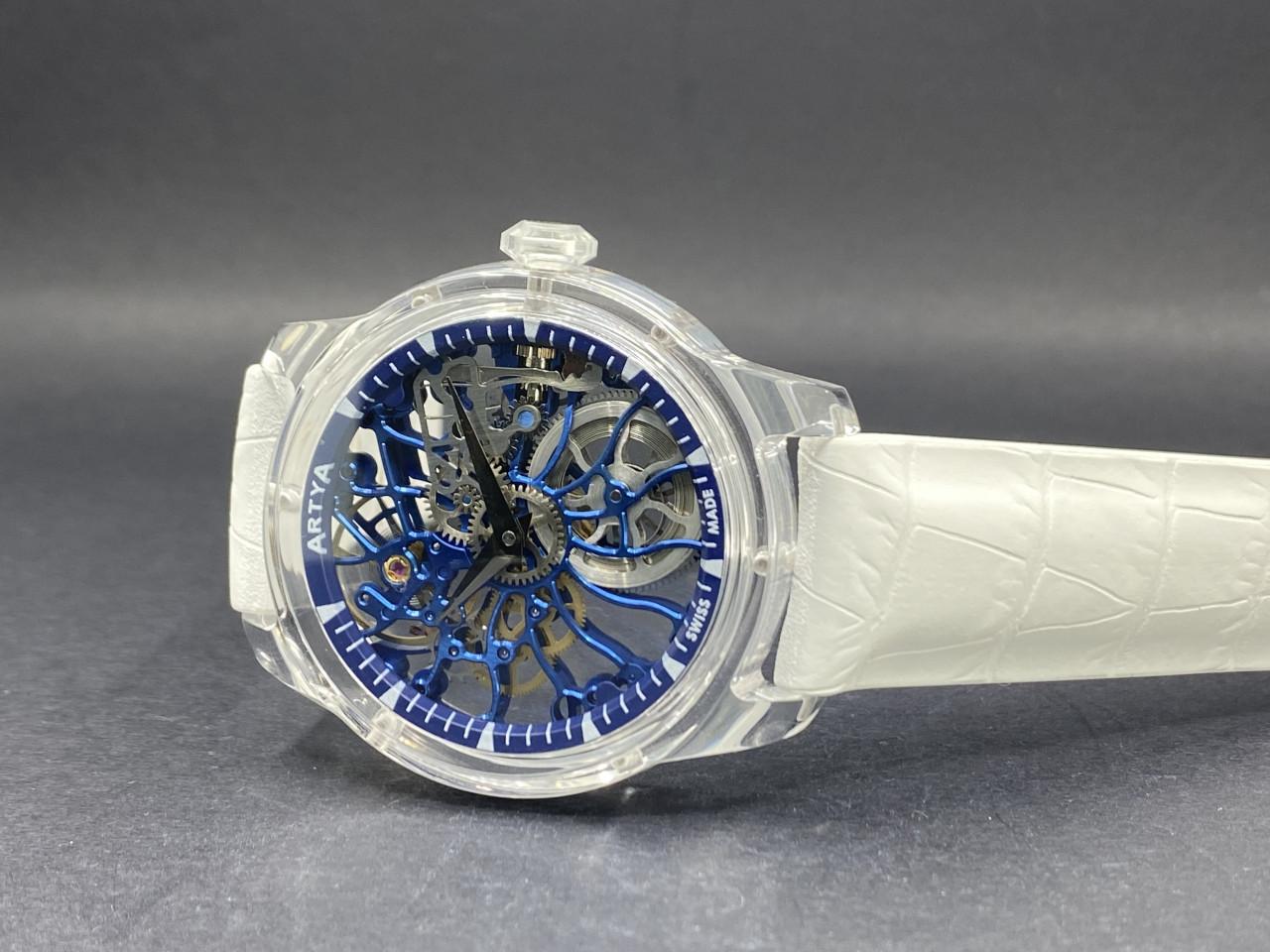 Wave Skeleton Gears Shams Crystal Blue Dial Unique Piece