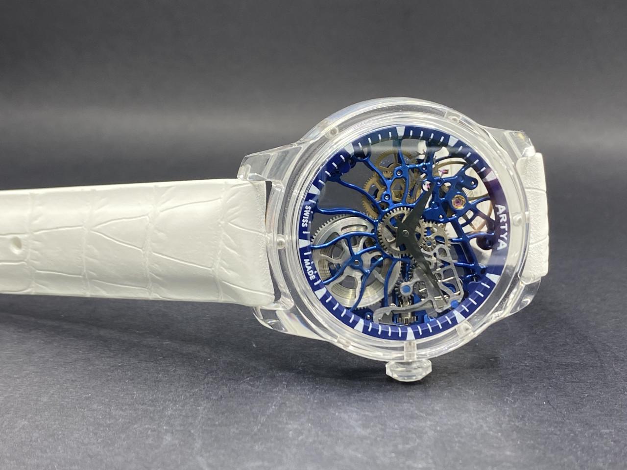 Wave Skeleton Gears Shams Crystal Blue Dial Unique Piece