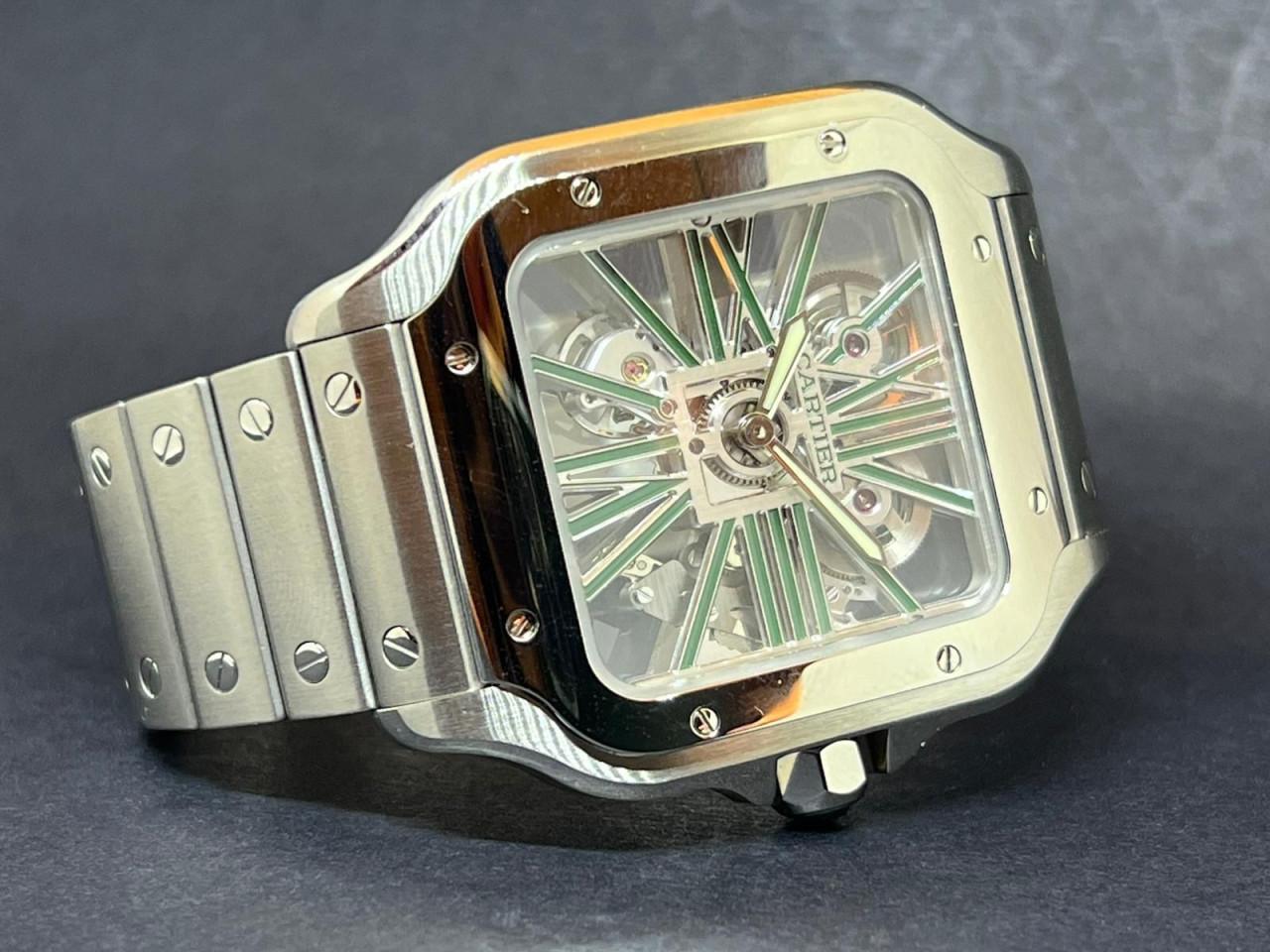 Santos de Cartier Skeleton Stainless Steel Green Dial - WHSA0028