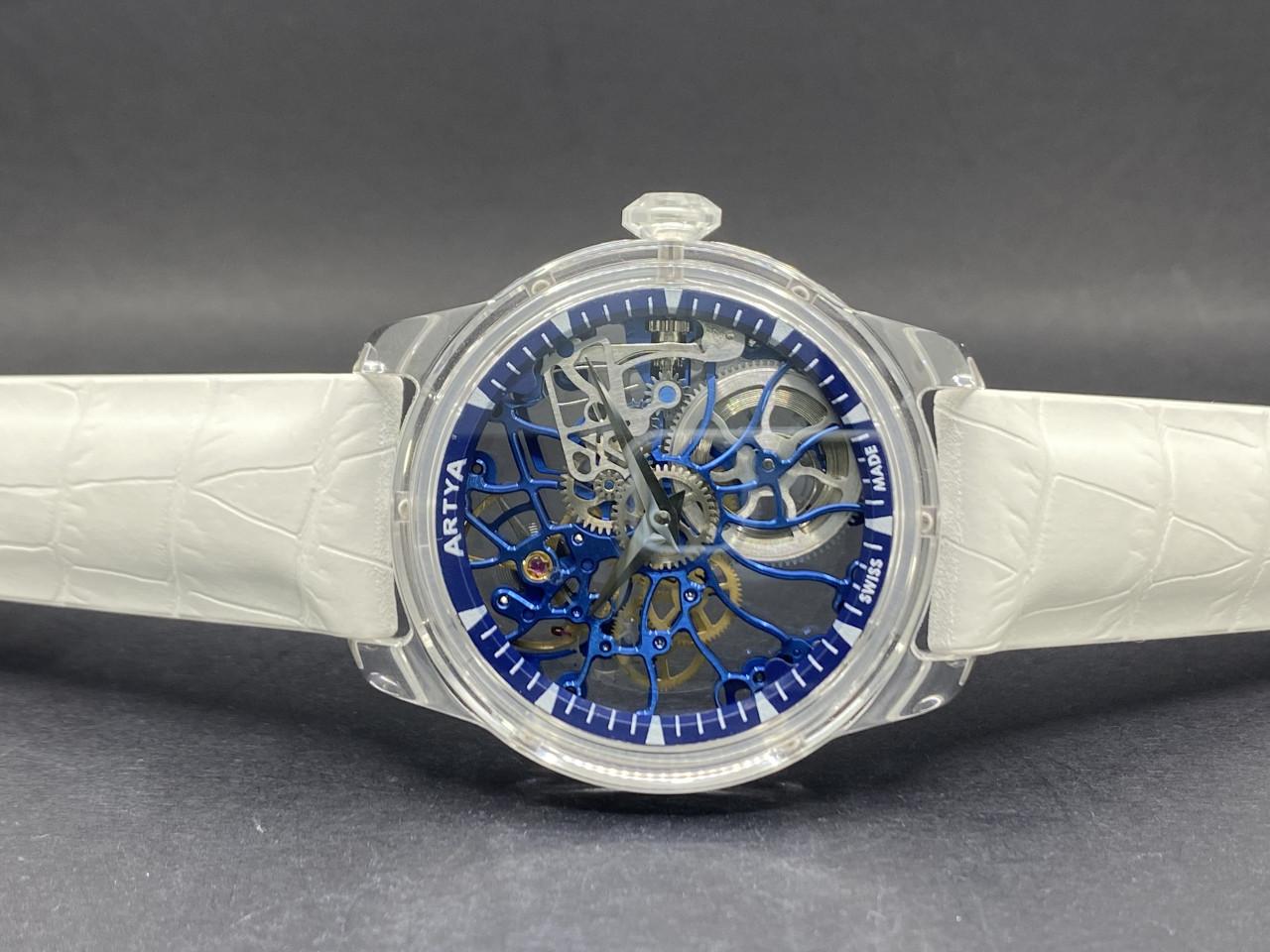 Wave Skeleton Gears Shams Crystal Blue Dial Unique Piece