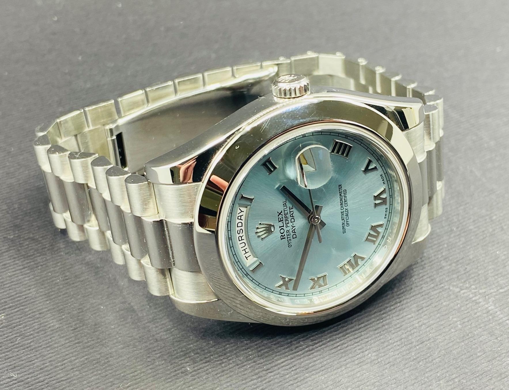 Day-Date II Platinum Ice Blue Roman Numerals - 218206