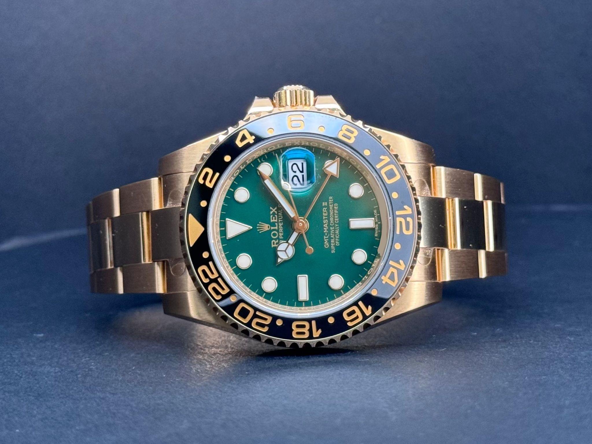 GMT Master II Yellow Gold Green Dial - 116718LN 