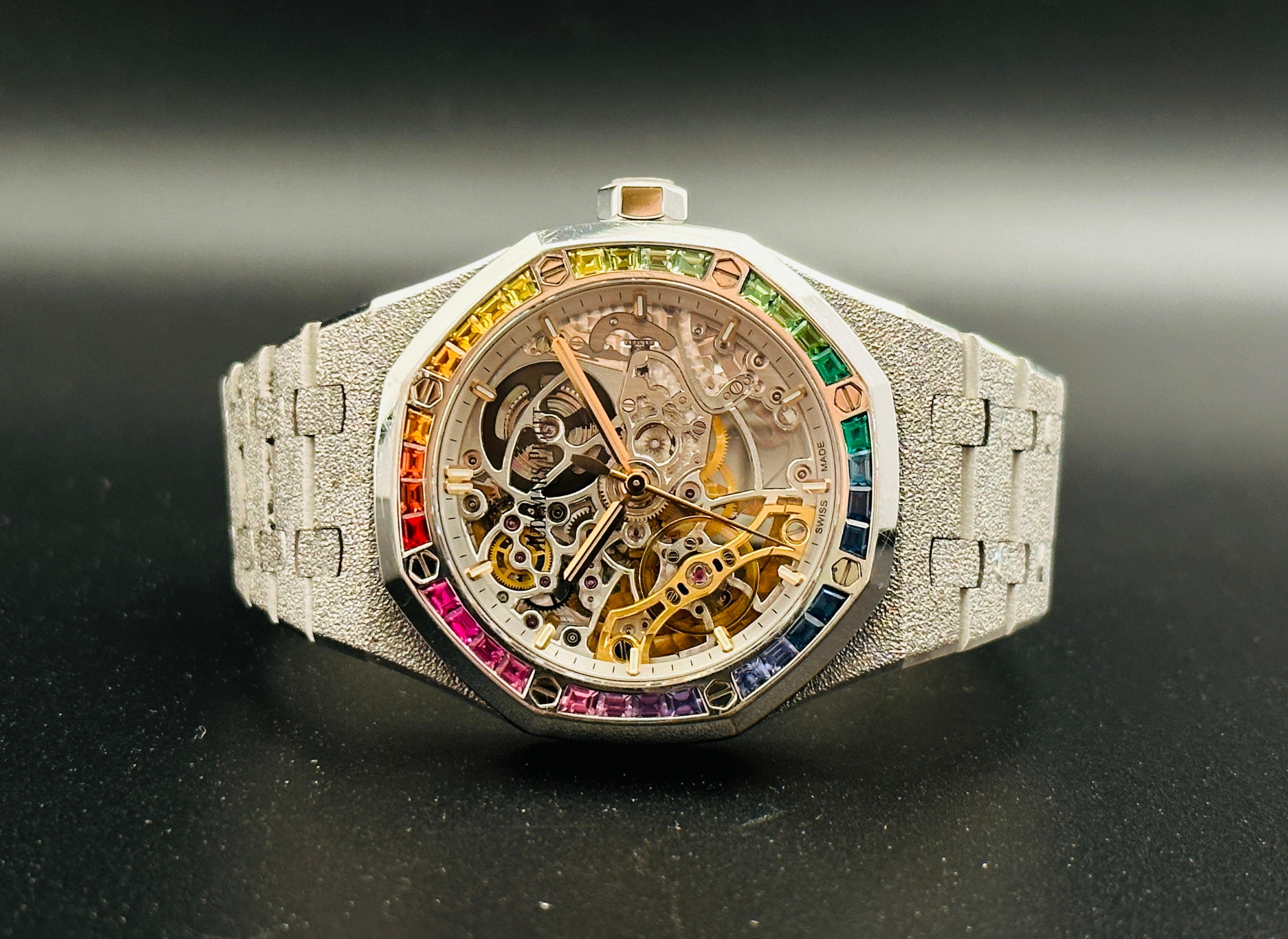 Lady Royal Oak Double Balance Wheel Openworked "Rainbow" Frosted White Gold - 15468BC.YG.1259BC.01