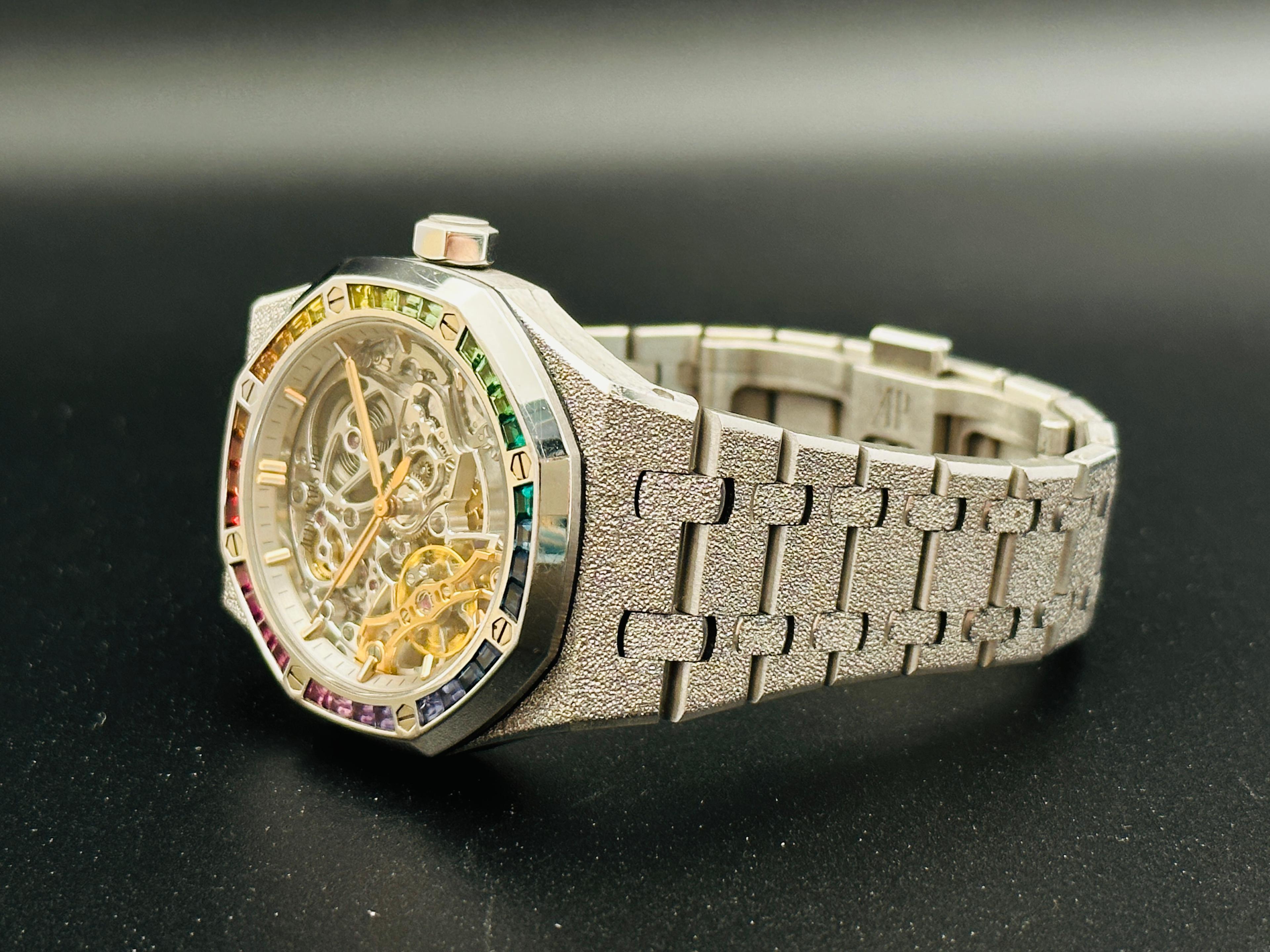 Lady Royal Oak Double Balance Wheel Openworked "Rainbow" Frosted White Gold - 15468BC.YG.1259BC.01