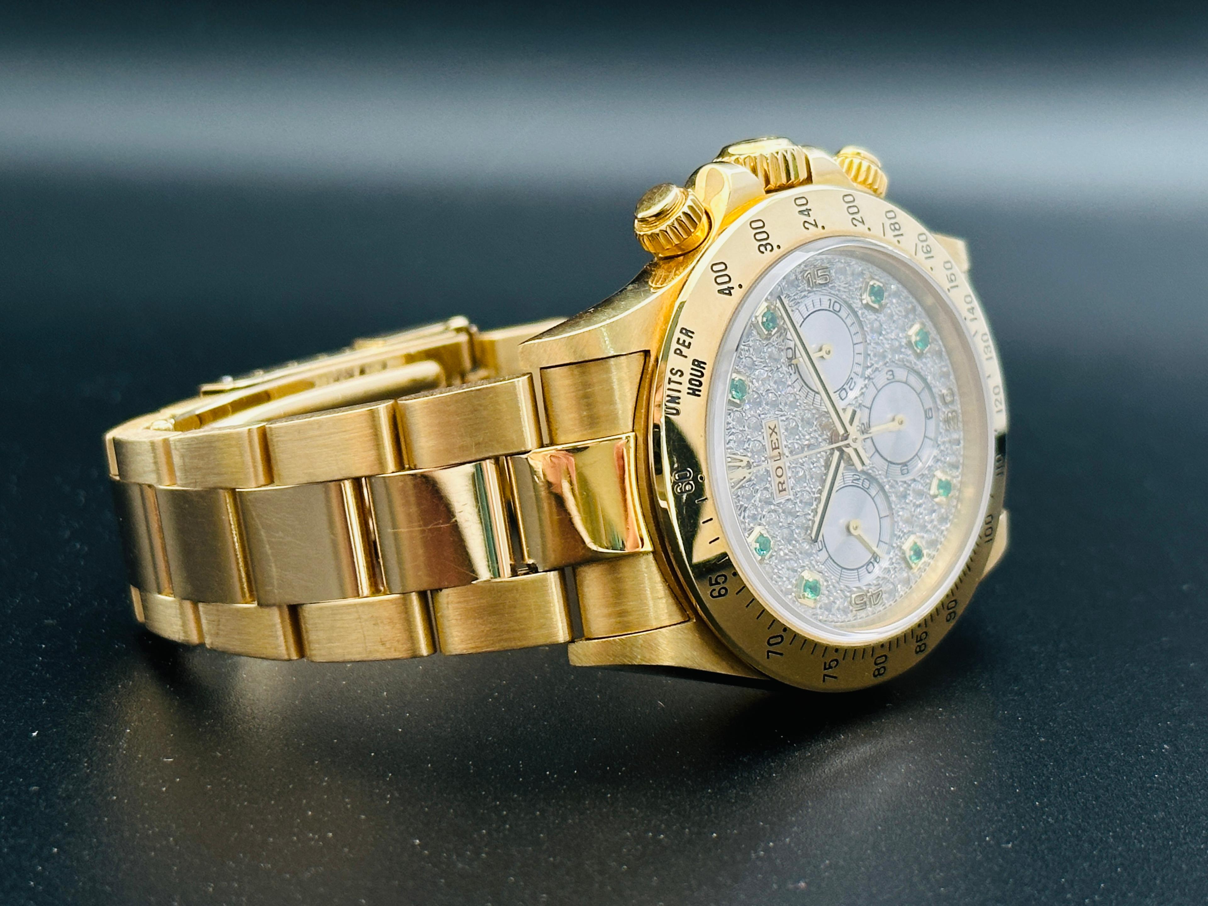 Daytona Zenith Chronograph Yellow Gold Diamond & Emerald Set Dial - 16528