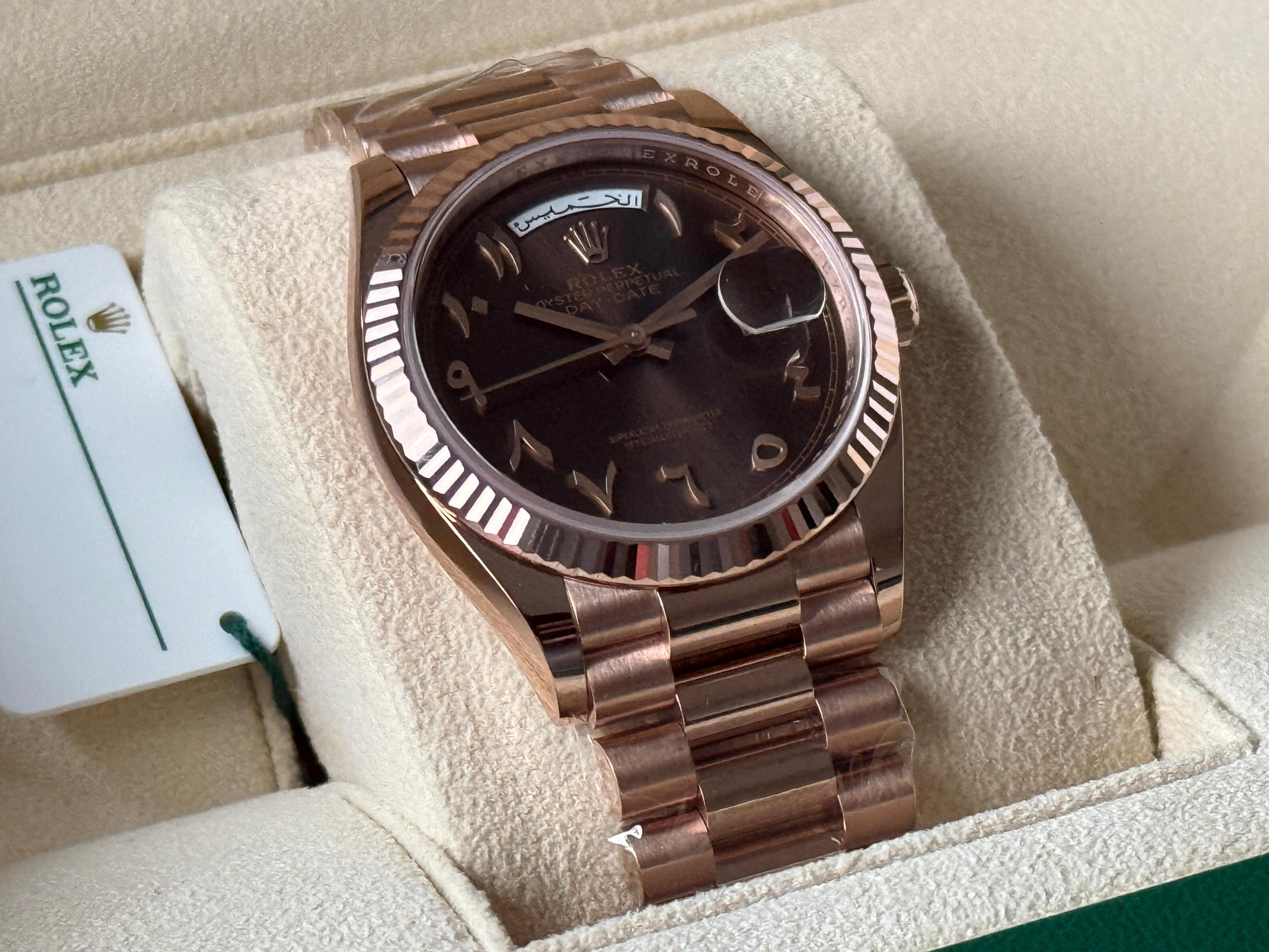 Oyster Perpetual Day-Date Rose Gold Arabic Brown Dial President - 128235