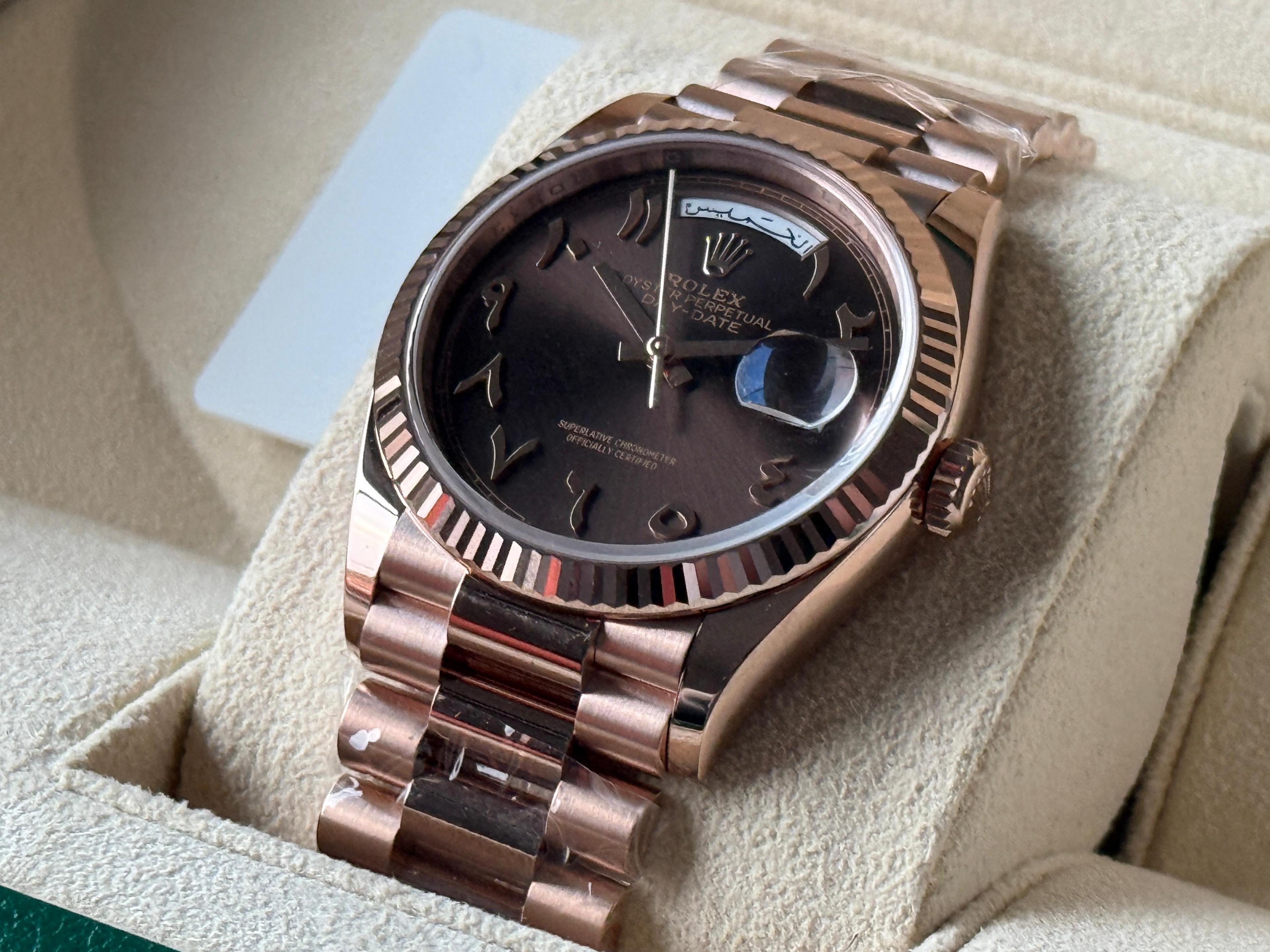 Oyster Perpetual Day-Date Rose Gold Arabic Brown Dial President - 128235