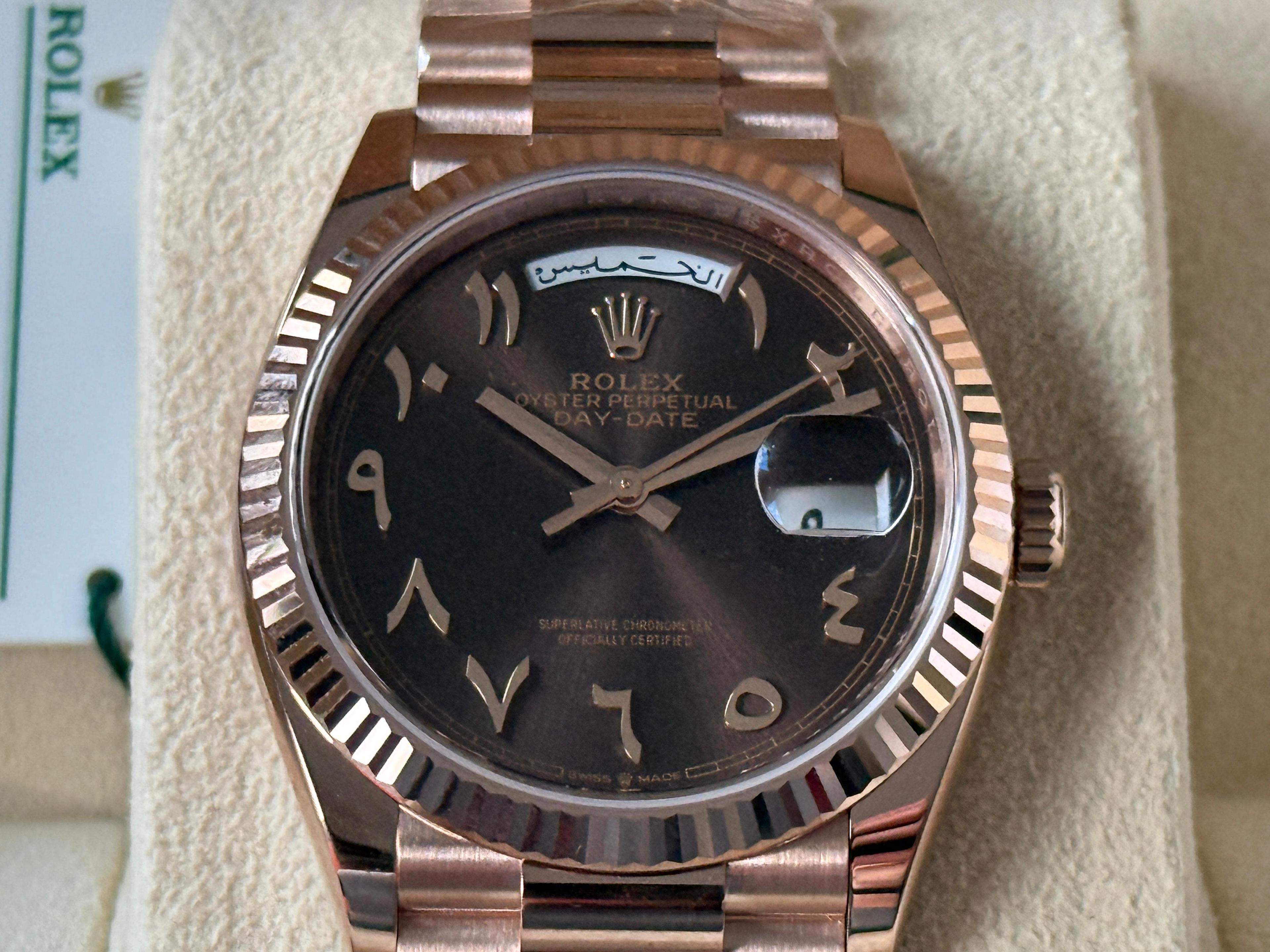 Oyster Perpetual Day-Date Rose Gold Arabic Brown Dial President - 128235