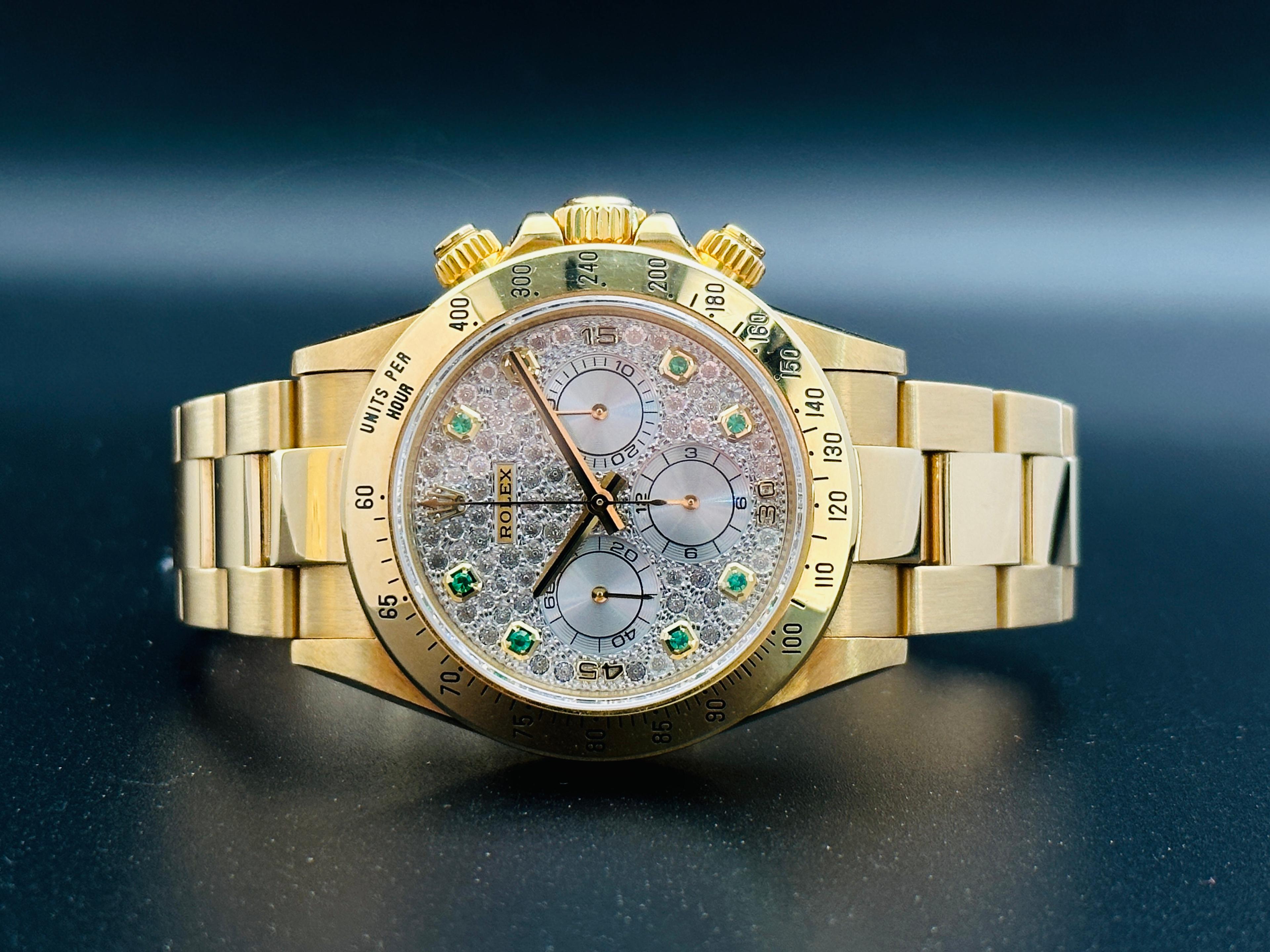 Daytona Zenith Chronograph Yellow Gold Diamond & Emerald Set Dial - 16528