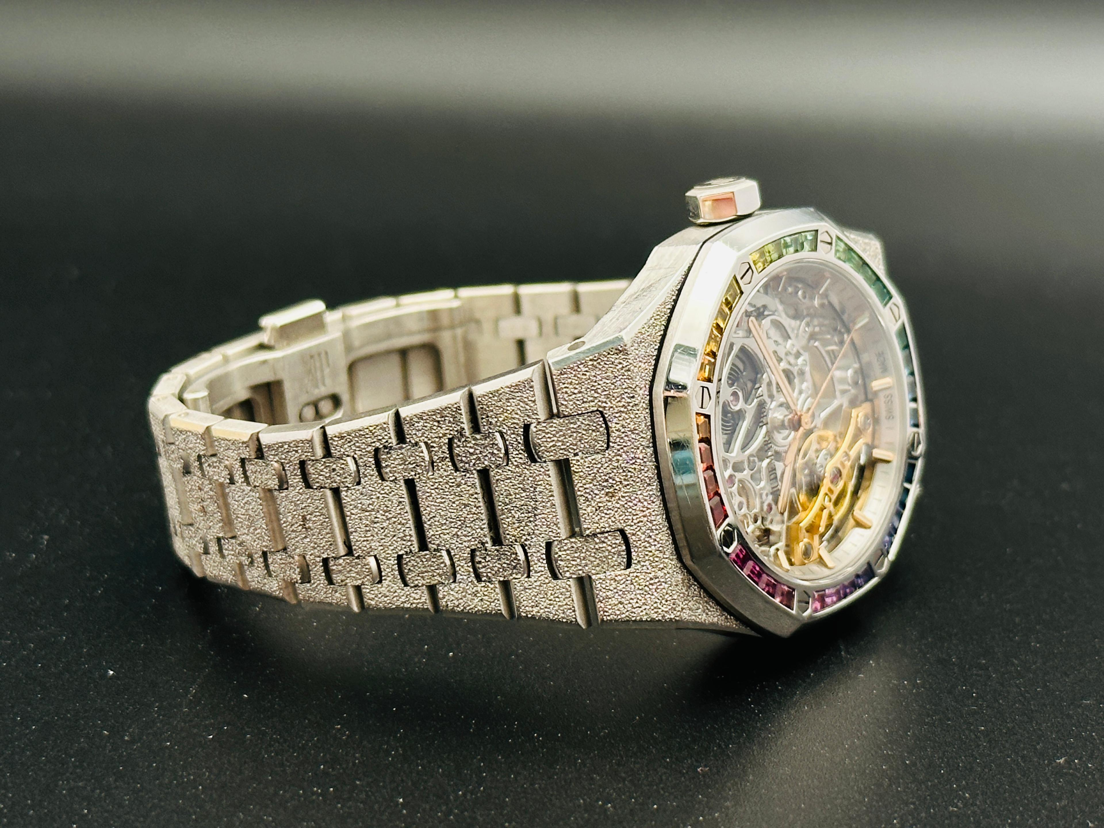 Lady Royal Oak Double Balance Wheel Openworked "Rainbow" Frosted White Gold - 15468BC.YG.1259BC.01