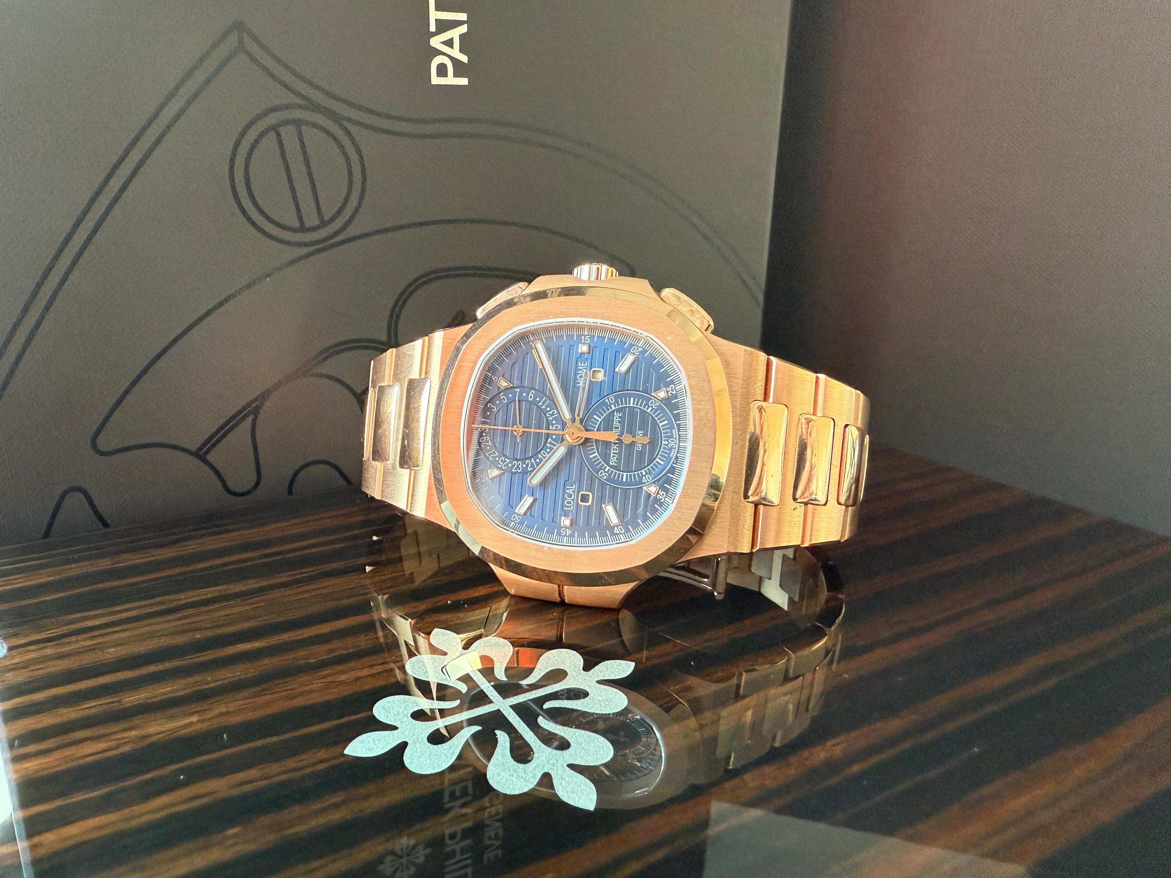 Nautilus Chronograph Travel Time Rose Gold Blue Dial - 5990/1R-001