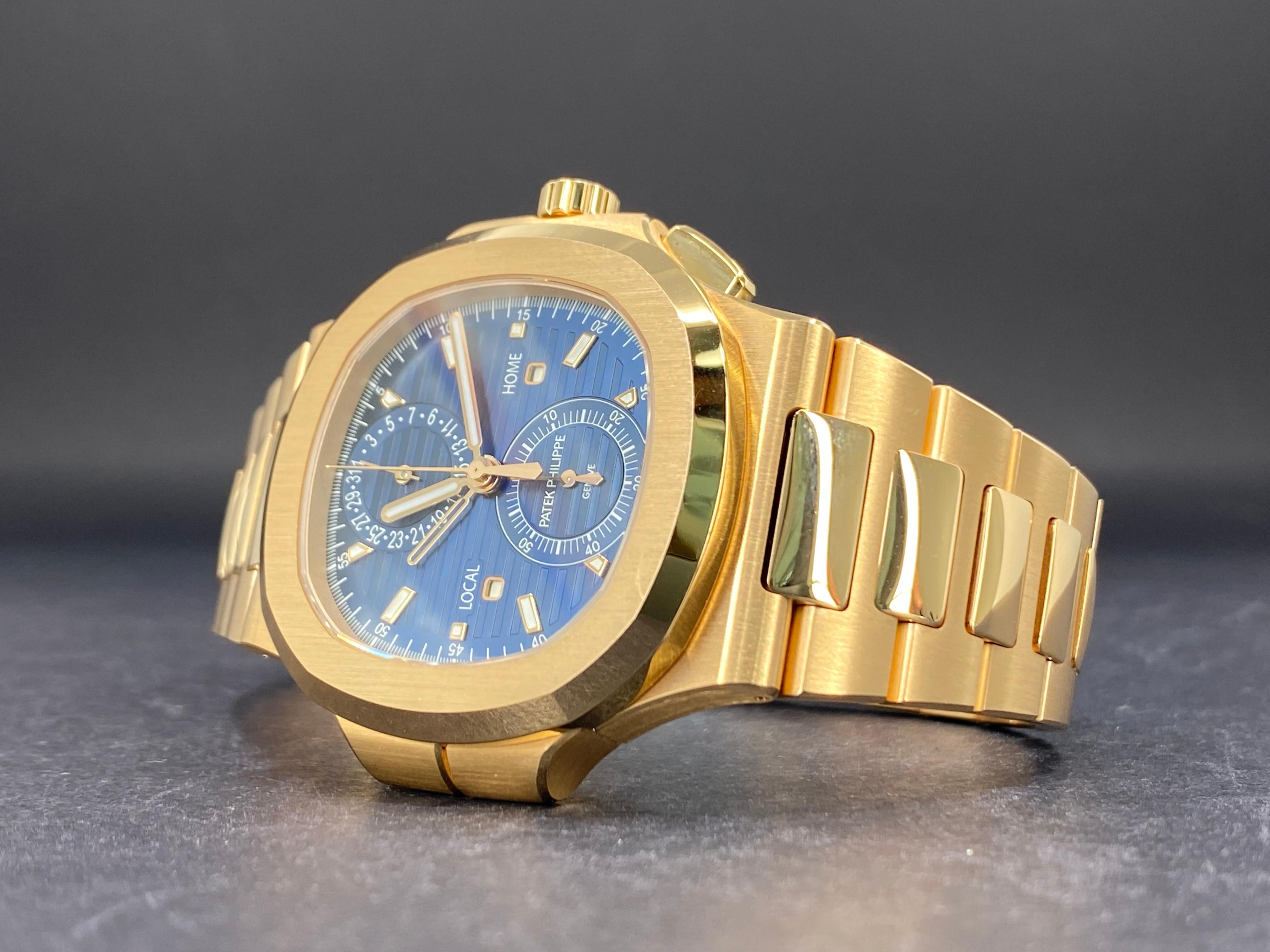 Nautilus Chronograph Travel Time Rose Gold Blue Dial - 5990/1R-001