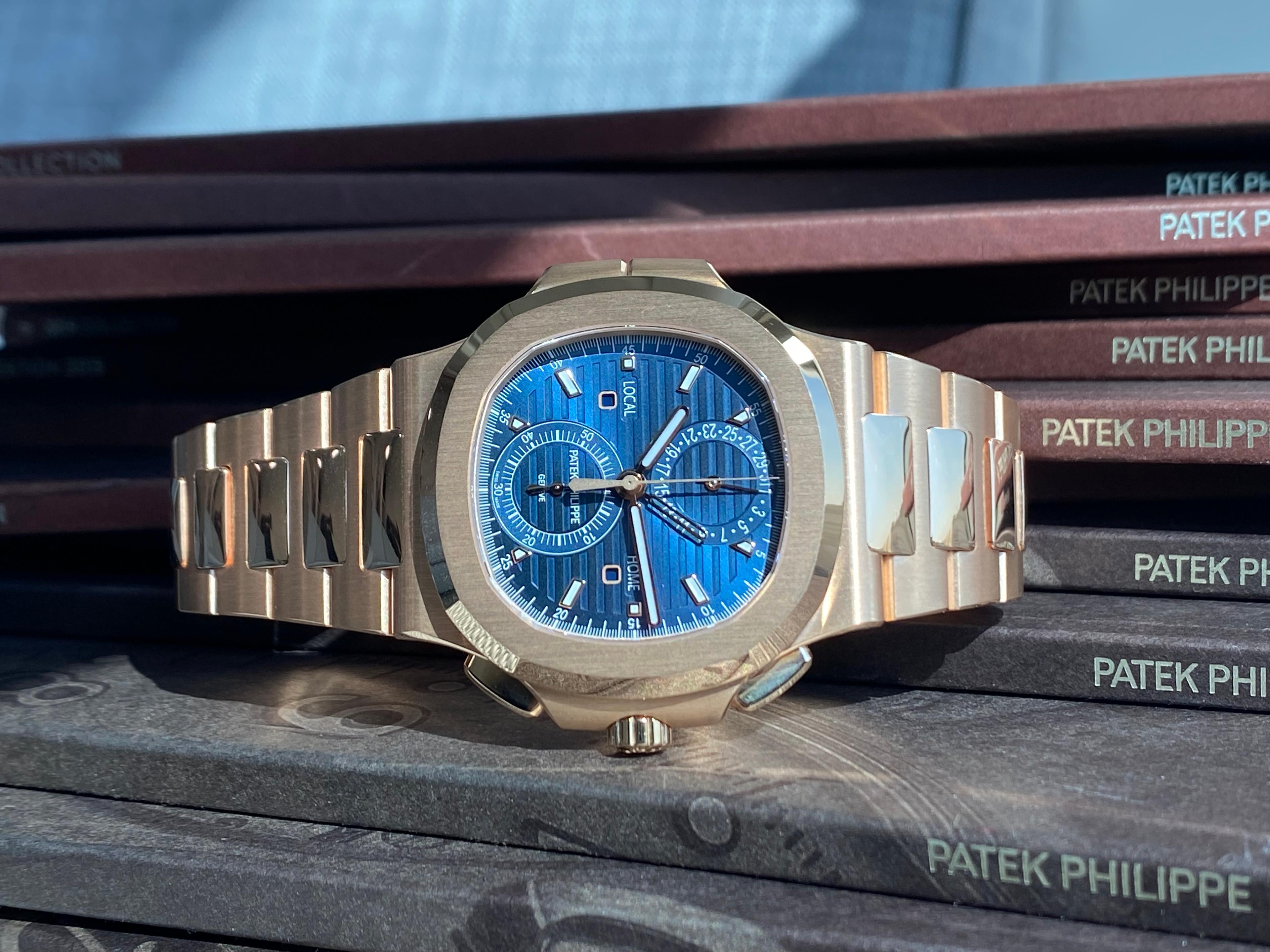 Nautilus Chronograph Travel Time Rose Gold Blue Dial - 5990/1R-001