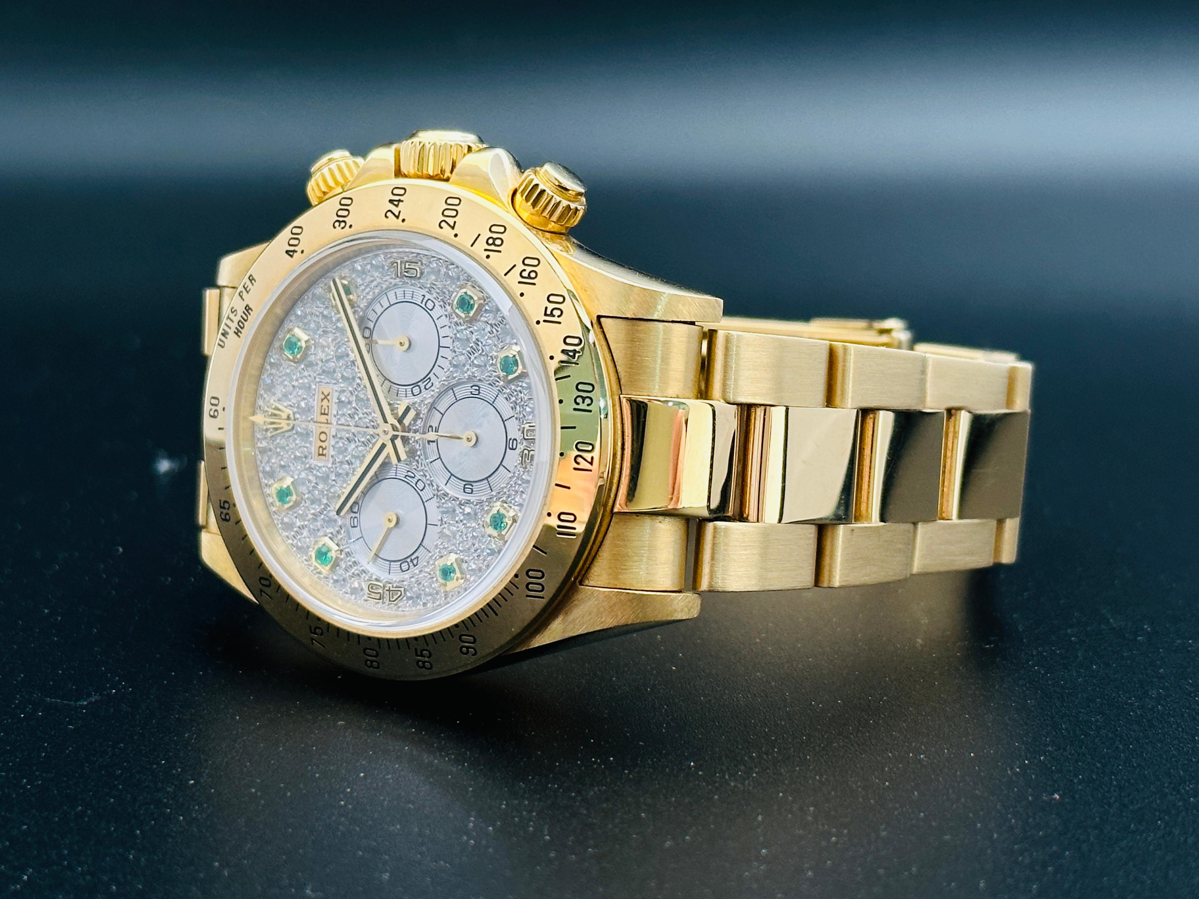 Daytona Zenith Chronograph Yellow Gold Diamond & Emerald Set Dial - 16528