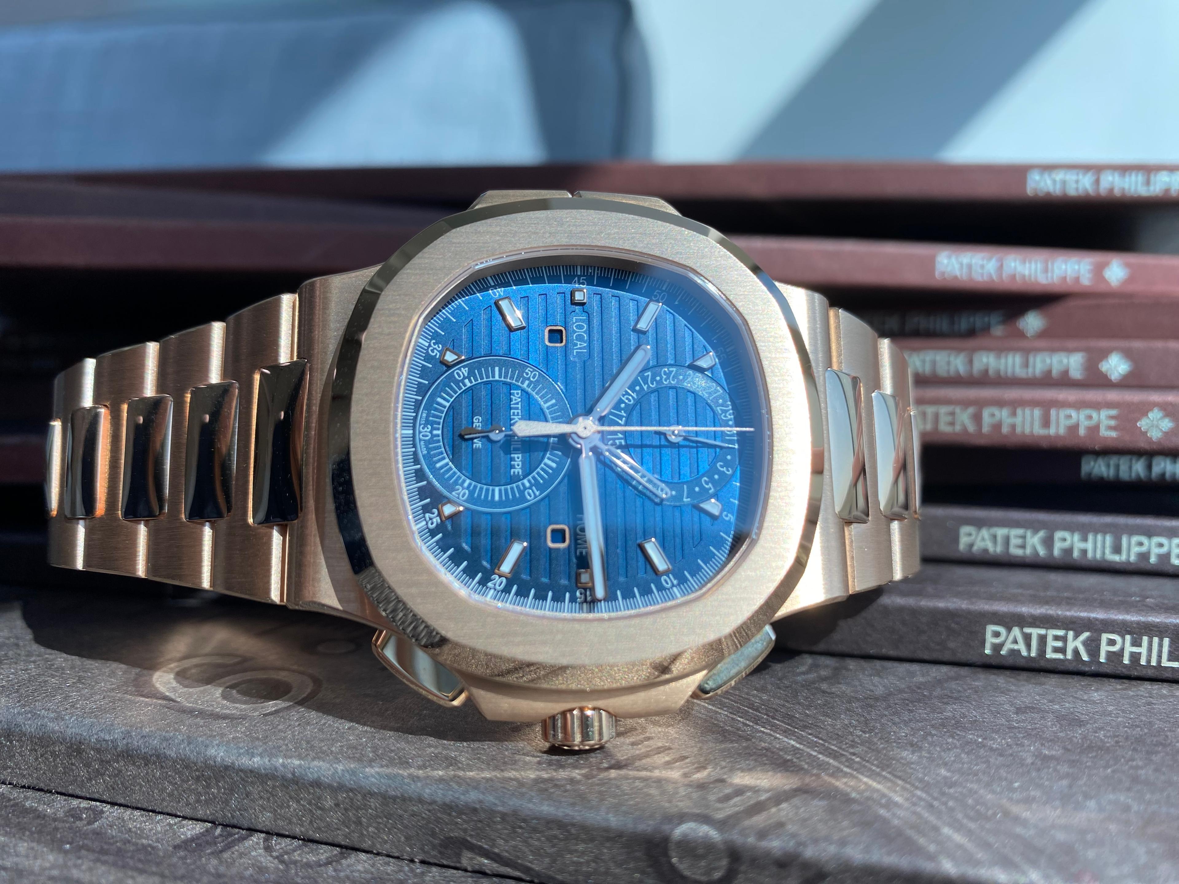 Nautilus Chronograph Travel Time Rose Gold Blue Dial - 5990/1R-001