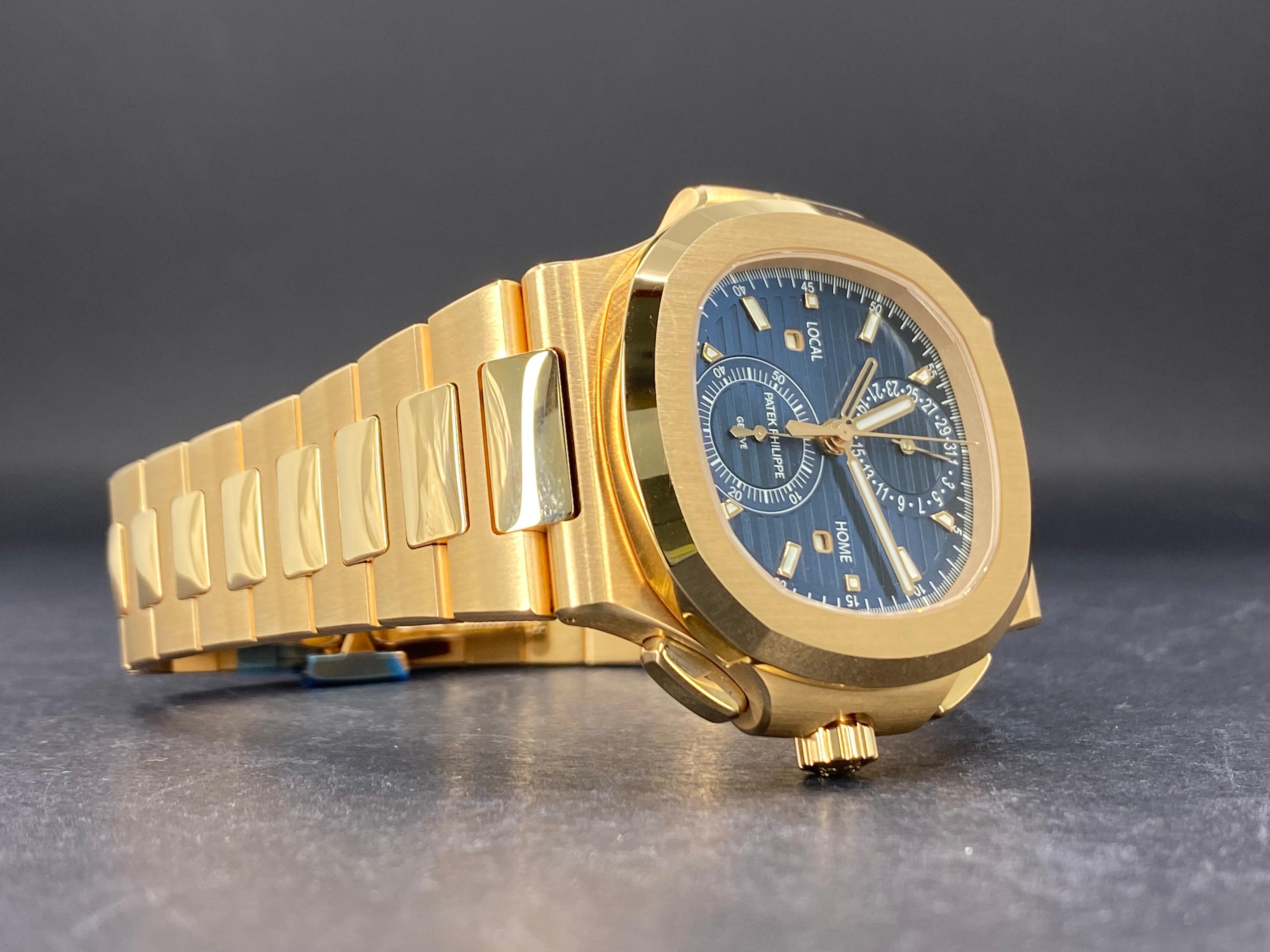 Nautilus Chronograph Travel Time Rose Gold Blue Dial - 5990/1R-001