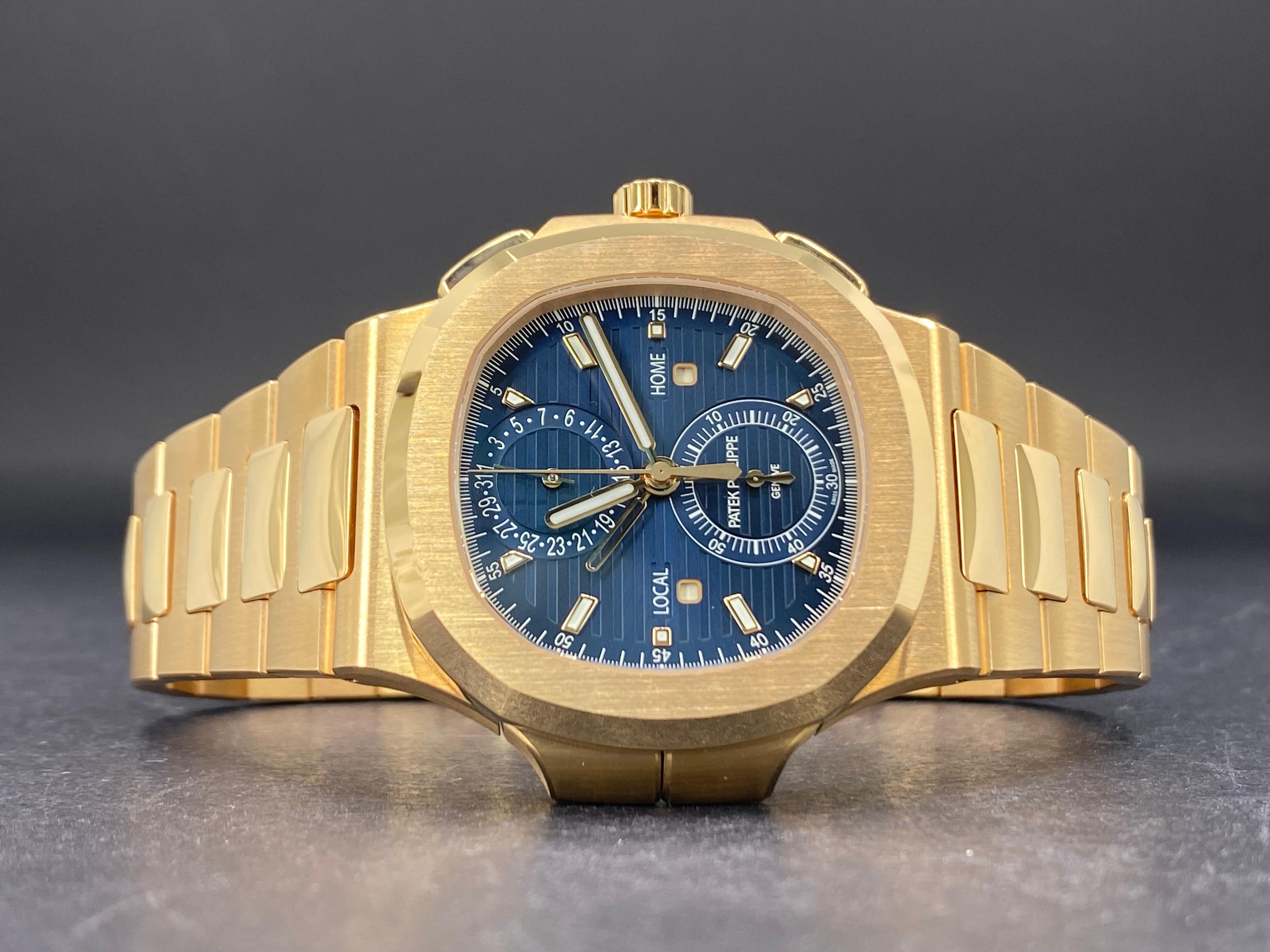 Nautilus Chronograph Travel Time Rose Gold Blue Dial - 5990/1R-001